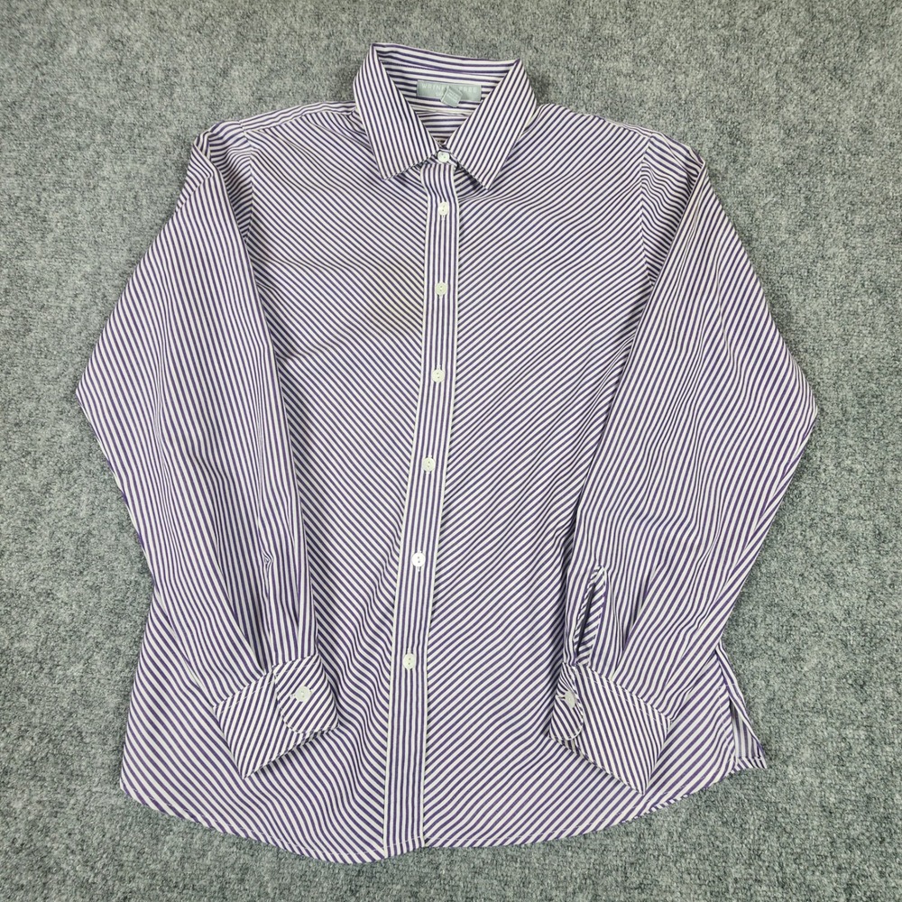 Foxcroft Purple White Striped Wrinkle Free Shaped Fit Button Down Shirt Womens 4